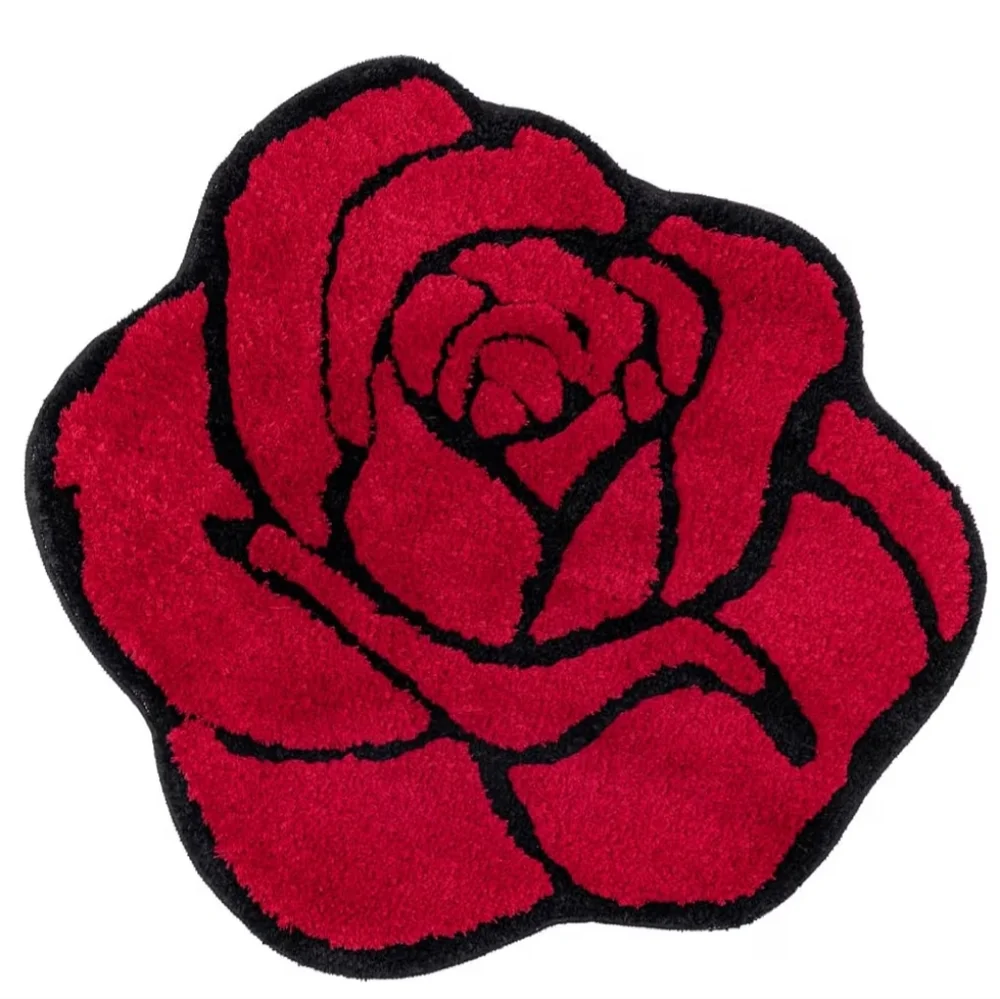 Red Rose Shaped Bath Mat Bedroom Rug Doormat Flower Shape Floral Romantic Decor
